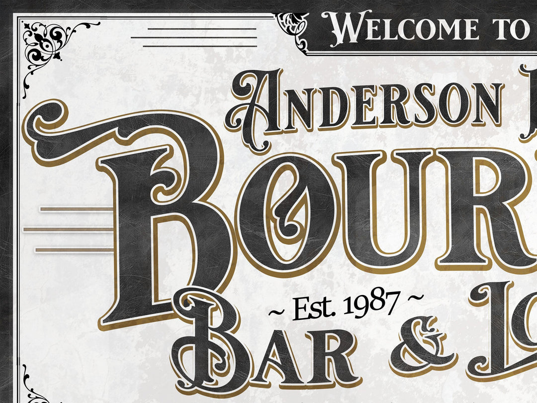 Personalized Bourbon Bar Sign | Custom Bourbon Bar Sign | Large Personalized Family Name Bourbon Bar Sign | Large Metal or Canvas Wall Art