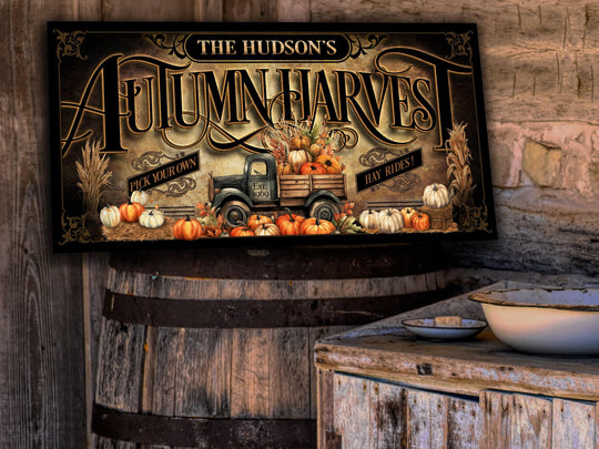 Autumn Harvest Pumpkin Sign | Fall Harvest Pumpkin Sign | Rustic Fall Decor | Pumpkin Truck Vintage Sign | Personalized Pumpkin Sign