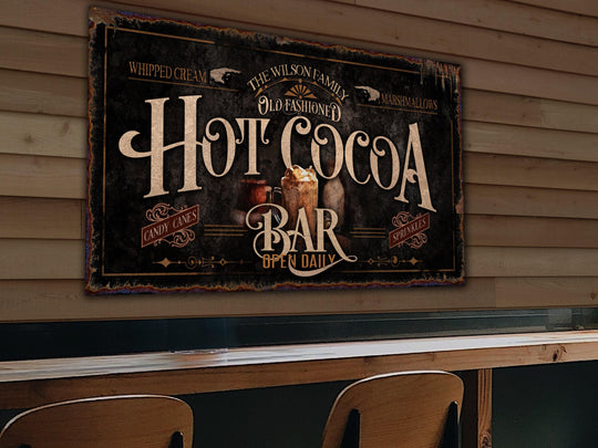 Hot Cocoa Bar Sign | Family Name Christmas Sign | Personalized Cocoa Bar Sign | Farmhouse Christmas | Wall Decor | Urban Rust Sign