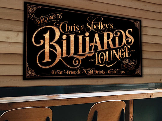 Personalized Billiards Sign - Metal or Canvas! | Custom Billiards Lounge Sign | Farmhouse Sign | Billiards Bar | Customized Pool Hall Sign
