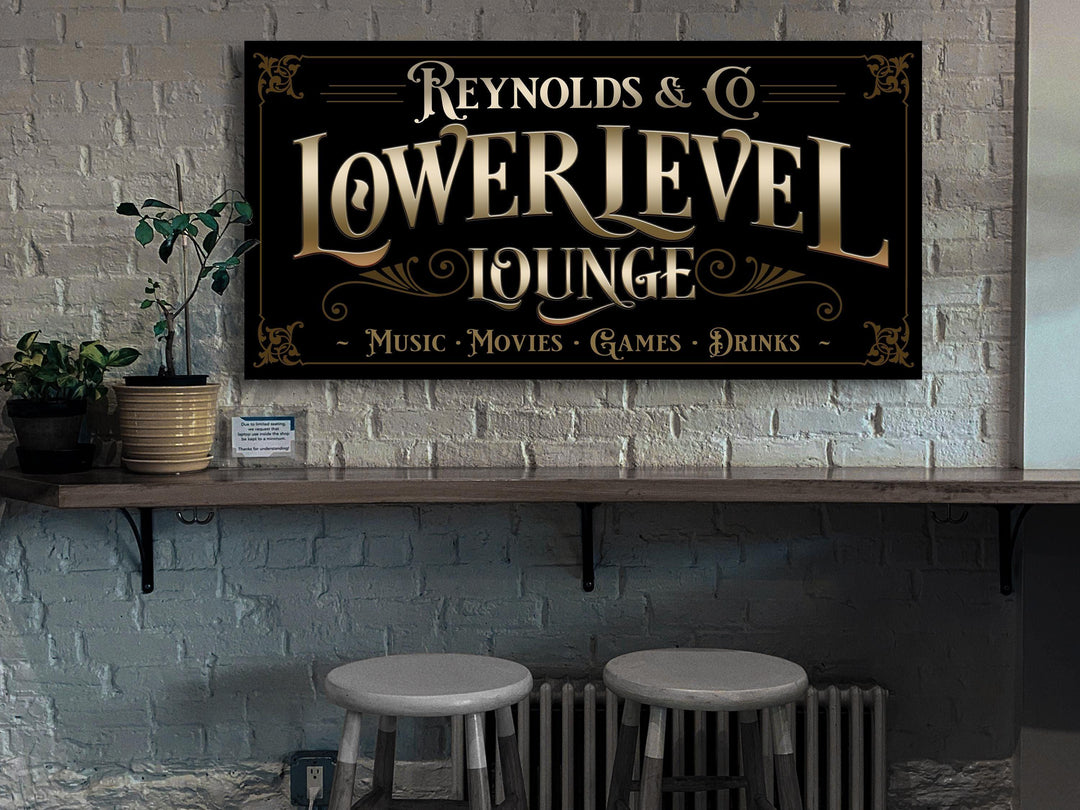 Ivory Taupe color scheme of our Lower Level Personalized Bar sign.