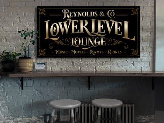 Ivory Taupe color scheme of our Lower Level Personalized Bar sign.