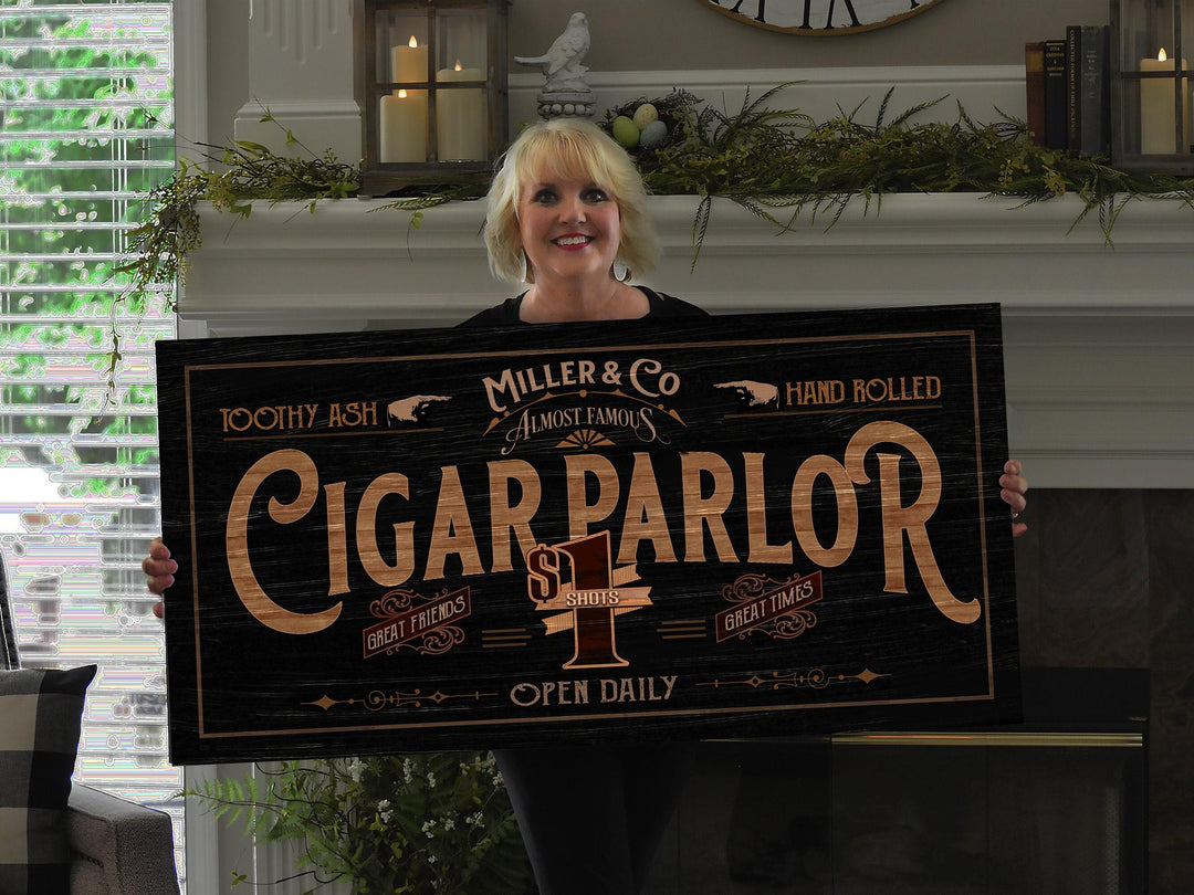 Cigar Parlor Sign | Cigar Bar Sign | Distressed Wood Grain Cigar Bar | Family Name Cigar Parlor Sign | Personalized Name Sign for Bar Decor