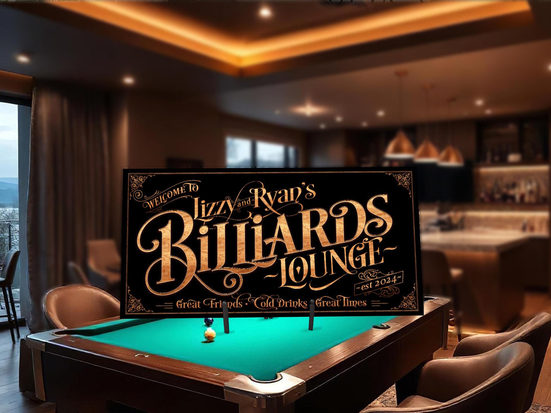 Personalized Billiards Lounge Sign.  Family Name Pool Room Sign.