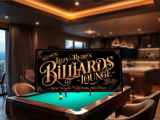 Personalized Billiards Lounge Sign.  Family Name Pool Room Sign.