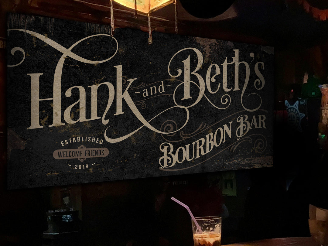 Vintage Bourbon Bar & Lounge Sign - Metal or Canvas | Custom Bourbon Bar Sign | Farmhouse Sign | Bourbon Bar Decor | Custom Bourbon Sign