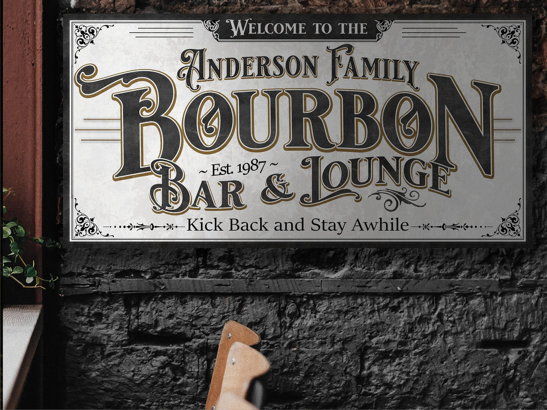 Personalized Bourbon Bar Sign | Custom Bourbon Bar Sign | Large Personalized Family Name Bourbon Bar Sign | Large Metal or Canvas Wall Art