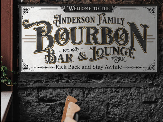 Personalized Bourbon Bar Sign | Custom Bourbon Bar Sign | Large Personalized Family Name Bourbon Bar Sign | Large Metal or Canvas Wall Art