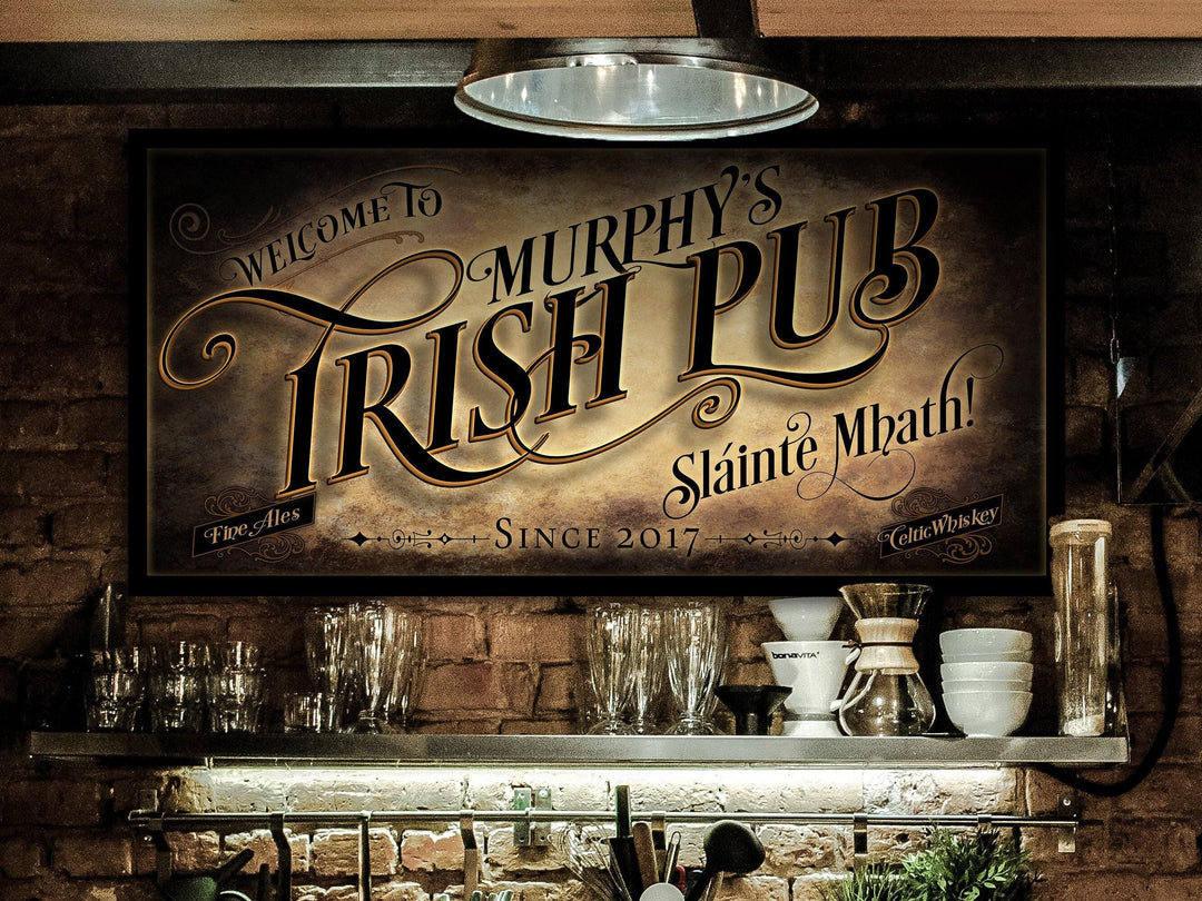 Irish Pub Bar Sign Personalized | Custom Bar Wall Decor | Personalized Bar Sign | Vintage Bar Signage | Choose between Canvas or Metal