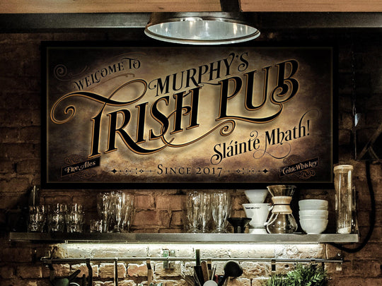 Irish Pub Bar Sign Personalized | Custom Bar Wall Decor | Personalized Bar Sign | Vintage Bar Signage | Choose between Canvas or Metal