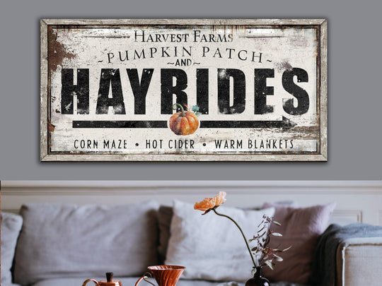 Hayrides Pumpkin Sign | Farmhouse Pumpkin Sign | Autumn Fall Sign | Autumn Sign | Rustic Pumpkin Sign | Autumn Pumpkin Decor | Xlarge Sign