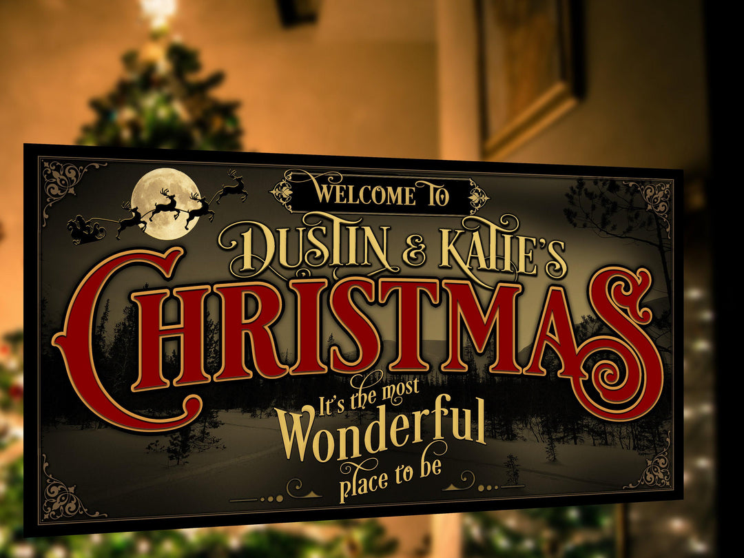 Santa Sleigh Christmas Sign | Santa Christmas Decor Sign | Personalized Christmas Sign | Old Fashioned Christmas Sign on Canvas or Metal