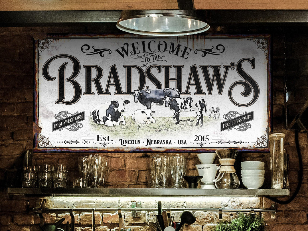 Personalized Dairy Farm Sign | Holstein Cattle Sign | Family Name Sign | Dairy Sign | Ranch House Plans | Farm Wall Decor | Distressed Sign