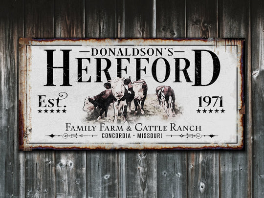Hereford Cattle Ranch Sign | Last Name Farmhouse Sign | Farmhouse Sign | Ranch House Plans | Farm Wall Decor | Distressed Sign