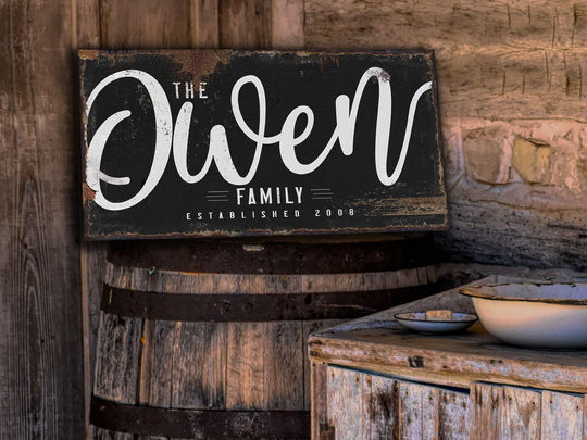Dark Family Name Sign | Rustic Family Sign | Large Personalized Family Name Sign | Large Canvas Wall Art | Large Metal Wall Art