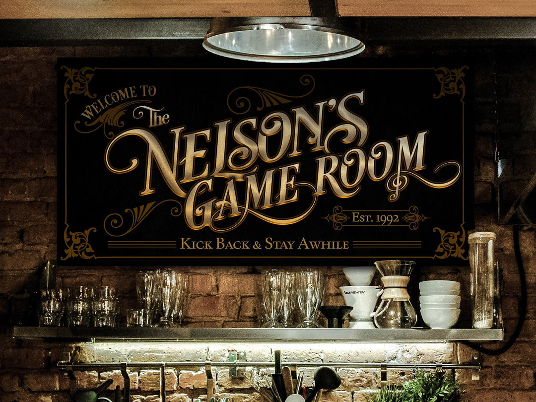 Custom Family Game Room Sign | Personalized Family Gameroom Sign | Family Bar Sign | Name Sign | Modern Farmhouse Decor | Large Metal Sign