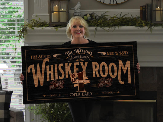 Custom Whiskey Room Sign | Family Bar Sign | Distressed Wood Grain Whiskey Sign | Family Name Whiskey Sign | Personalized Name Bar Sign