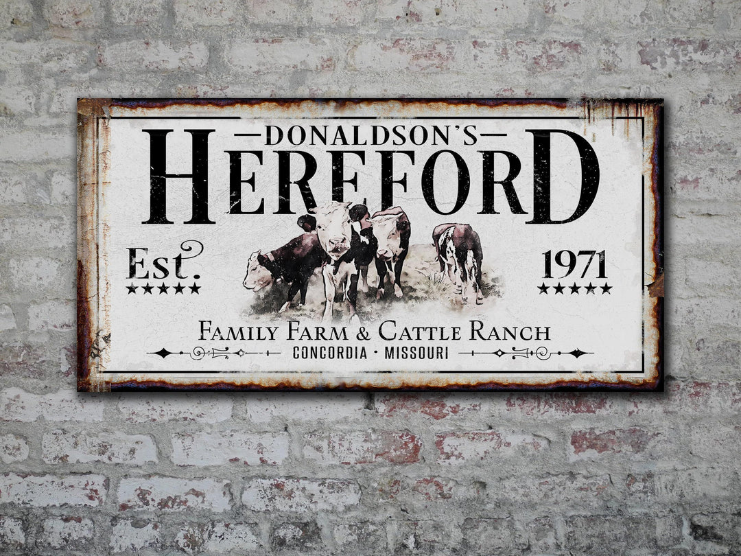 Hereford Cattle Ranch Sign | Last Name Farmhouse Sign | Farmhouse Sign | Ranch House Plans | Farm Wall Decor | Distressed Sign