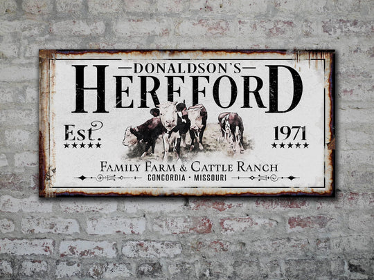 Hereford Cattle Ranch Sign | Last Name Farmhouse Sign | Farmhouse Sign | Ranch House Plans | Farm Wall Decor | Distressed Sign