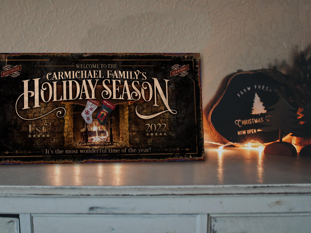 Rustic Christmas Sign | Christmas Stockings Sign | Christmas Season Sign | Vintage Holiday | Established Wall Art | Metal Print