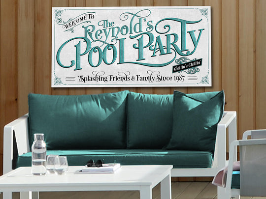 Personalized Pool Party Patio Decor | Custom Family Name Pool Sign | Modern Farmhouse Pool Sign | Teal Blue Pool Decor | Pool Party Sign