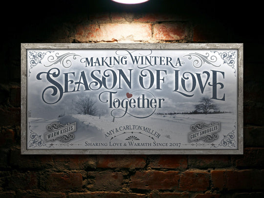 Winter Valentine's Day Sign | White Winter Sign | Valentine Sign | Vintage Holiday | Established Wall Art | Metal Print