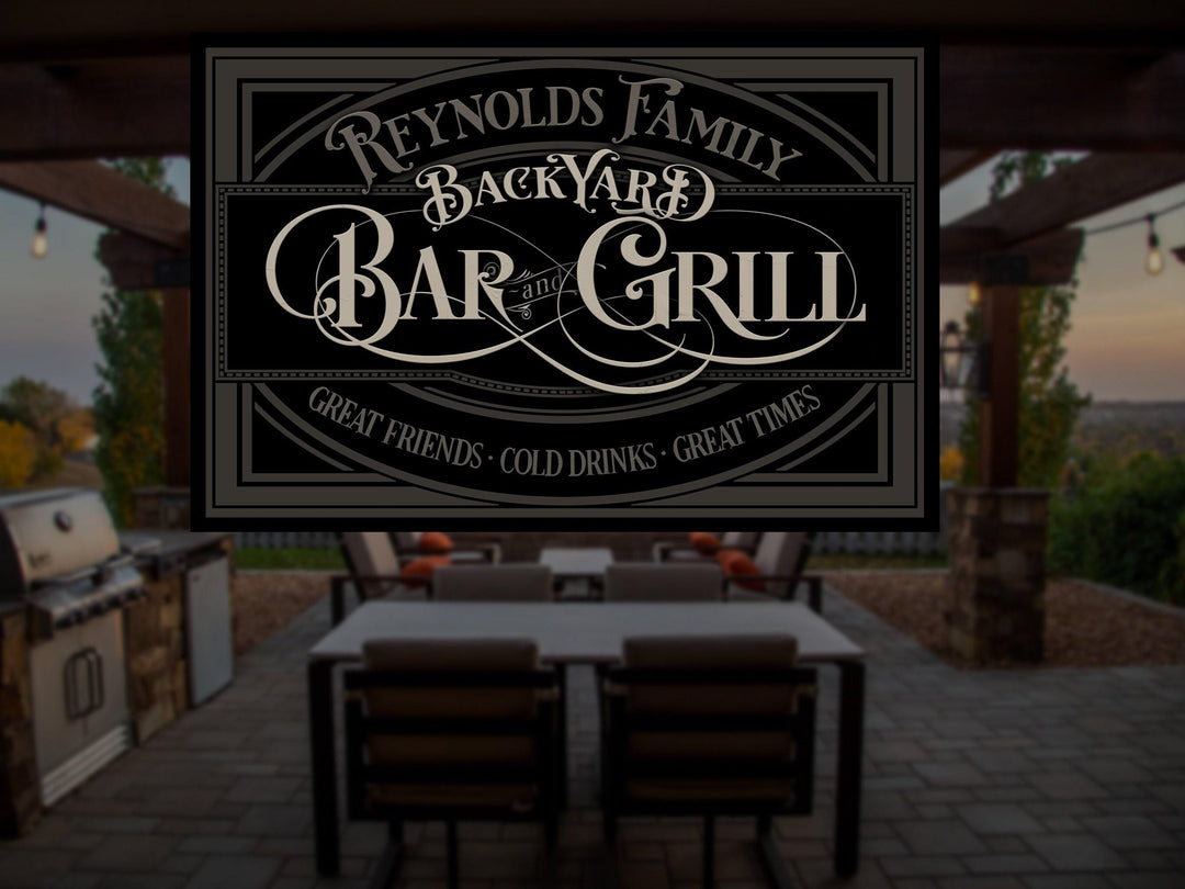 Backyard Bar & Grill | Backyard Bar Sign | Family Name Decor | Personalized Bar Sign | Modern Farmhouse | Large Metal Sign