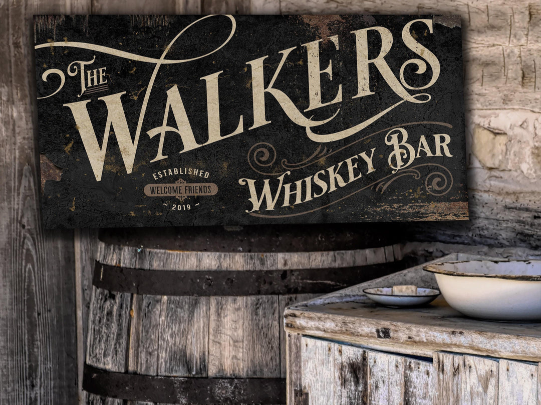 Vintage Whiskey Bar Sign - Metal or Canvas | Custom Whiskey Bar Sign | Farmhouse Sign | Whiskey Bar Decor | Custom Whiskey Bar Sign