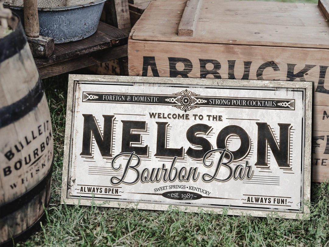 Personalized Bourbon Bar Sign - Metal or Canvas | Custom Bourbon Bar Sign | Personalized Family Bourbon Sign | Large Metal Wall Art