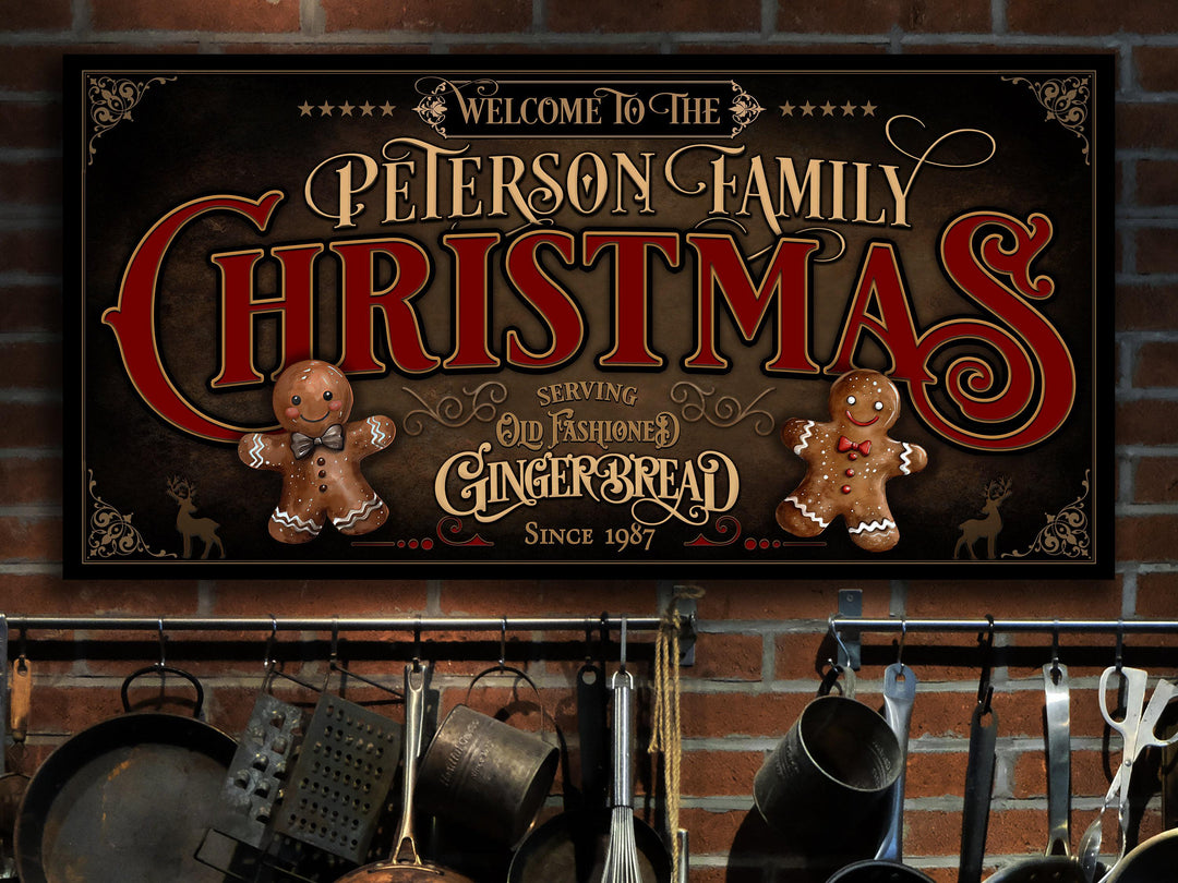 Vintage Gingerbread Christmas Sign | Gingerbread Decor Sign | Personalized Christmas Sign | Old Fashioned Christmas Sign on Canvas or Metal