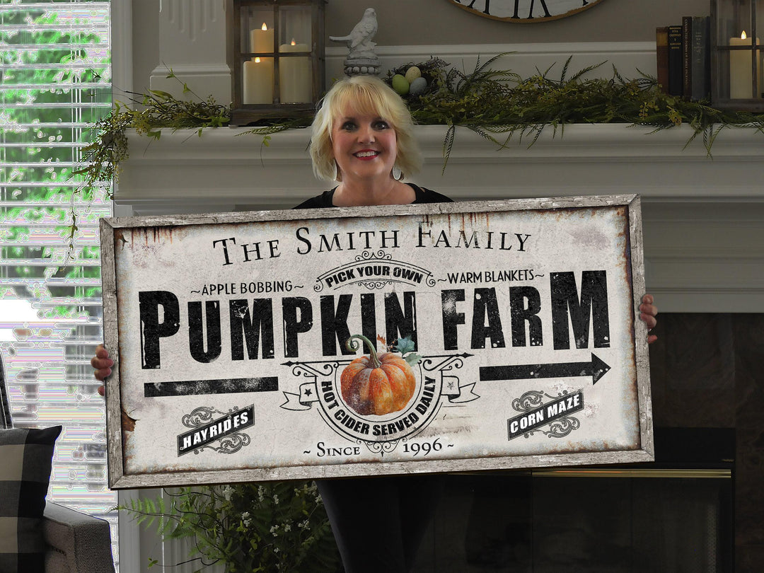 Pumpkin Farm Sign | Farmhouse Pumpkin Sign | Personalized Fall Sign | Autumn Sign | Custom Family Name Fall Sign | Autumn Pumpkin Decor
