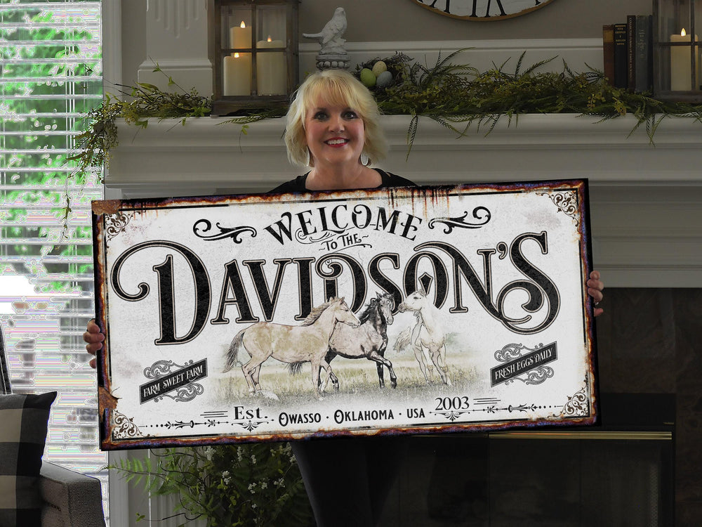 Horse Ranch Sign | Family Name Horse Sign | Horse Farm Sign | Ranch House Plans | Farm Wall Decor | Distressed Sign