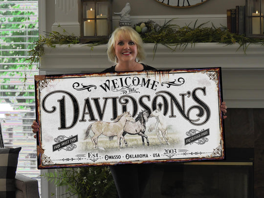 Horse Ranch Sign | Family Name Horse Sign | Horse Farm Sign | Ranch House Plans | Farm Wall Decor | Distressed Sign
