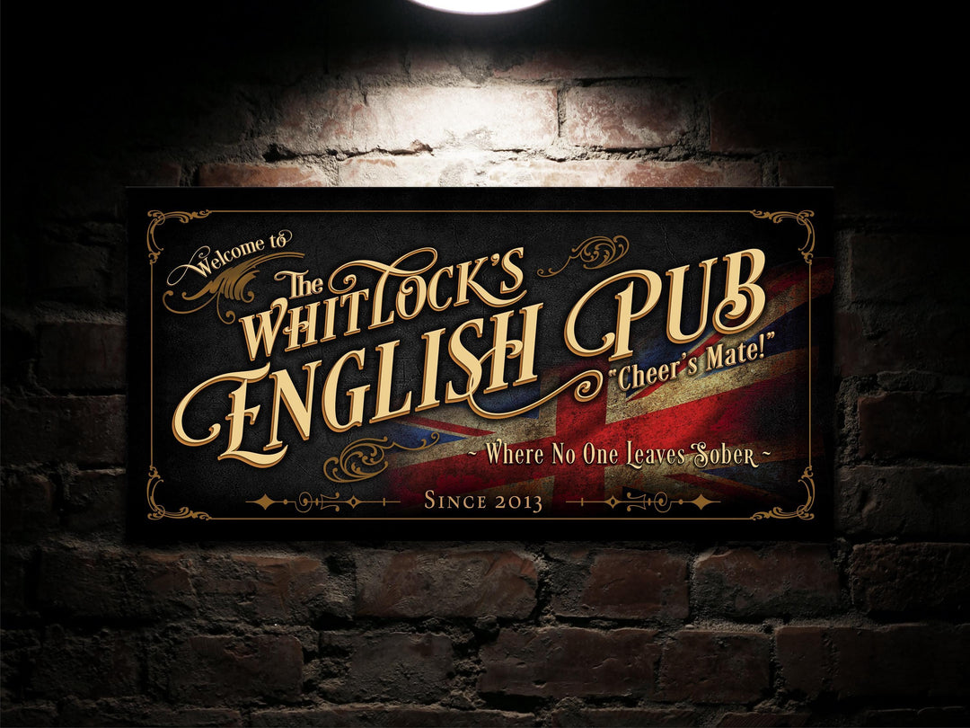 Vintage English Pub Sign Personalized, Bar Wall Decor, Personalized Bar Sign, Vintage Bar Signage