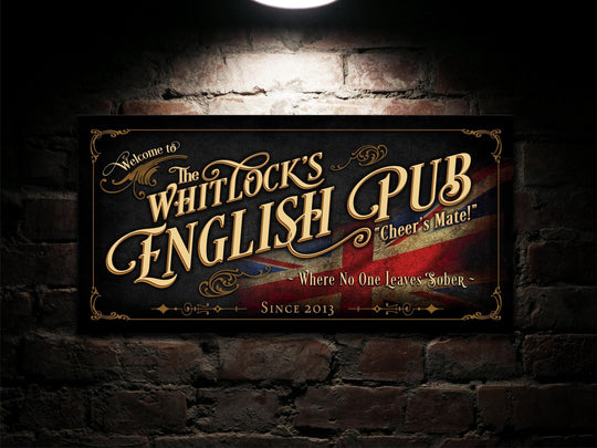 Vintage English Pub Sign Personalized, Bar Wall Decor, Personalized Bar Sign, Vintage Bar Signage