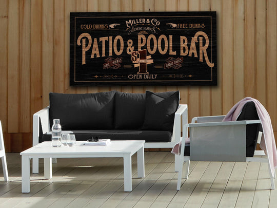 Patio & Pool Bar Sign | Patio Sign | Distressed Wood Grain Patio Bar | Family Name Patio Pool Sign | Personalized Name Sign for the Patio
