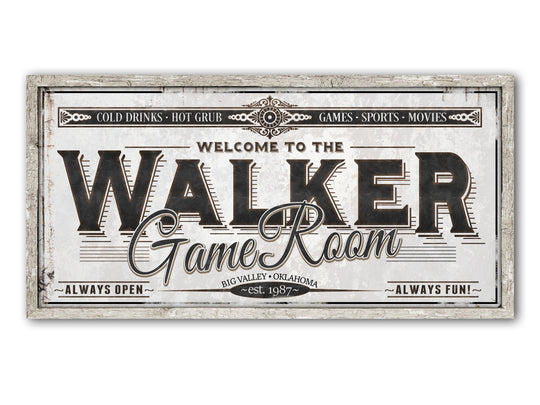 Personalized Game Room Sign - Metal or Canvas | Custom Game Room Sign | Personalized Family Game Room Sign | Large Metal Wall Art