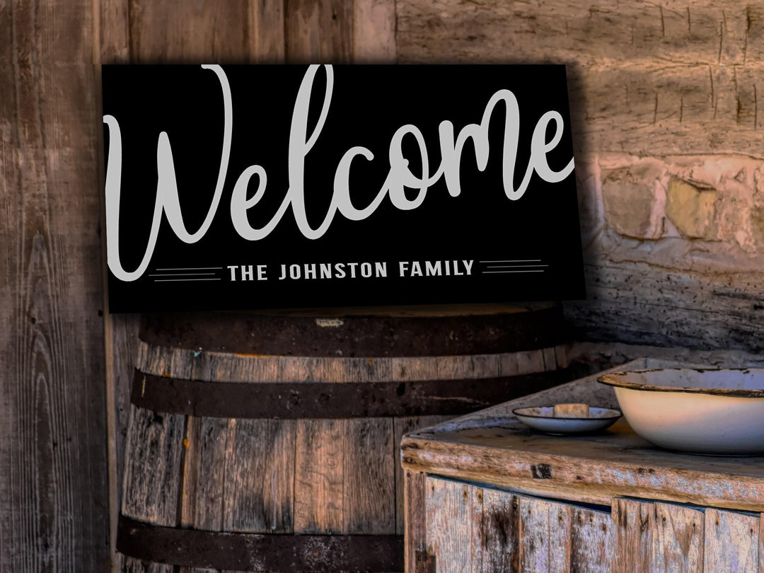 Welcome Family Name Sign | Rustic Welcome Sign | Large Personalized Family Name Sign | Large Canvas Wall Art | Large Metal Wall Art