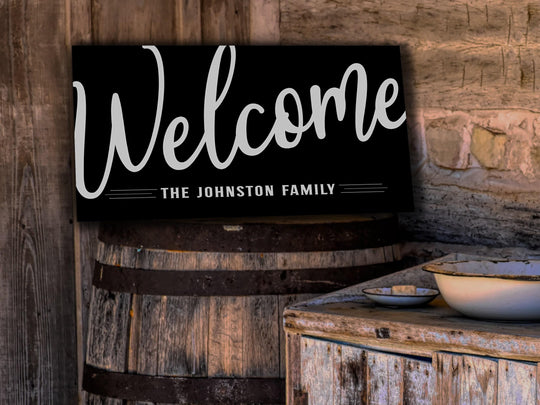Welcome Family Name Sign | Rustic Welcome Sign | Large Personalized Family Name Sign | Large Canvas Wall Art | Large Metal Wall Art