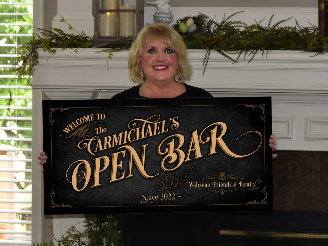 Open Bar Sign Personalized, Wedding Bar Wall Decor, Personalized Bar Sign, Vintage Bar Signage