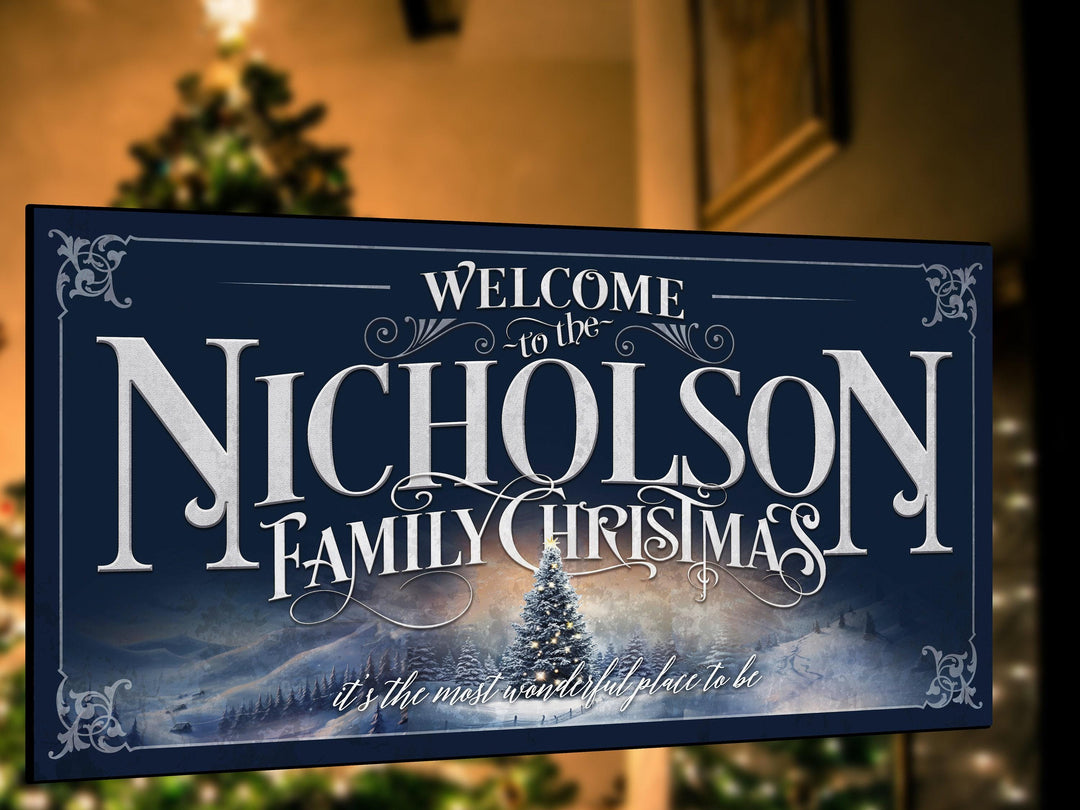 Vintage Christmas Tree Sign | Christmas Tree Decor Sign | Personalized Family Name Christmas Sign | X-Large Old Fashioned Christmas Sign