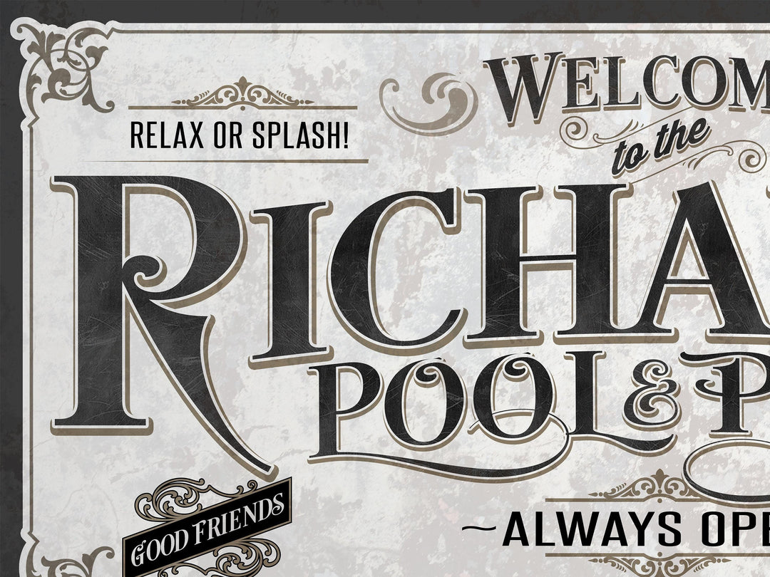 Personalized Pool & Patio Sign | Customized Pool Sign | Large Personalized Family Name Pool and Patio Sign | Large Metal or Canvas Wall Art