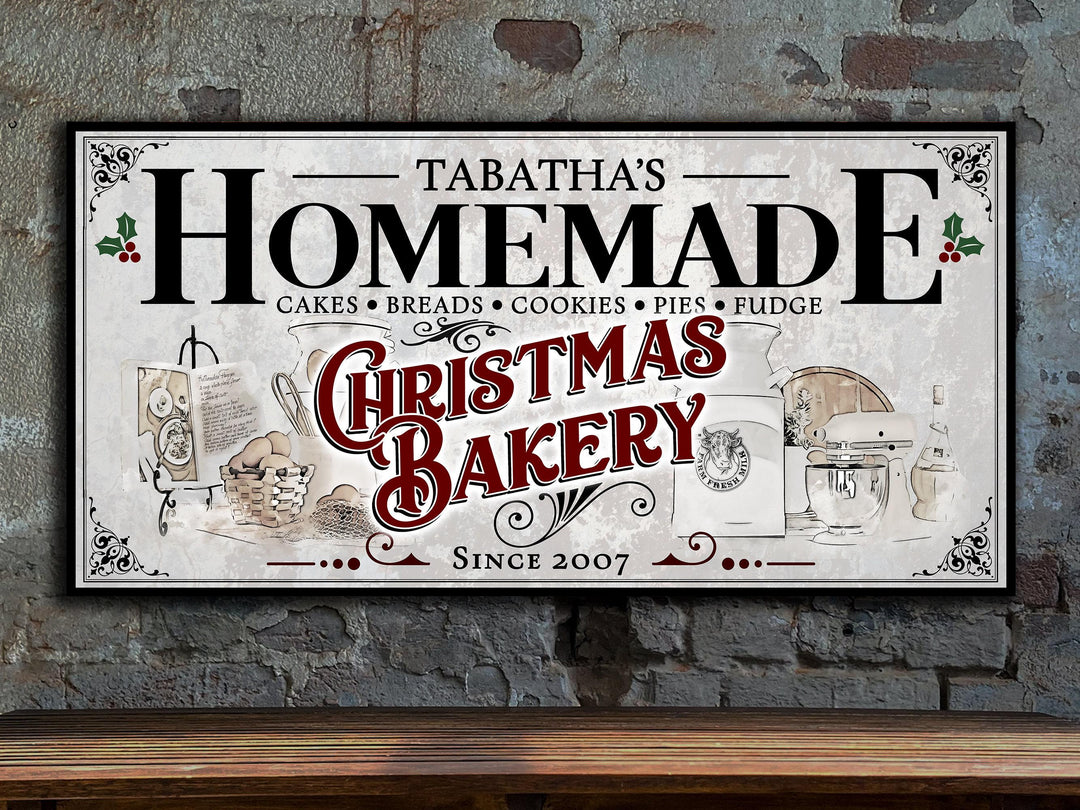 Kitchen Bakery Christmas Sign | Christmas Decor Sign | Personalized Family Christmas Sign | Farmhouse Christmas | Lightly Distressed Sign