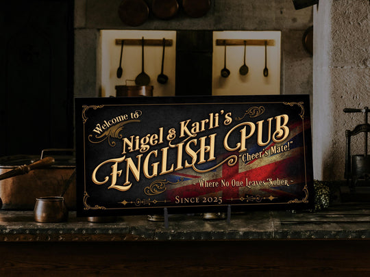 Vintage English Pub Sign Personalized, Bar Wall Decor, Personalized Bar Sign, Vintage Bar Signage