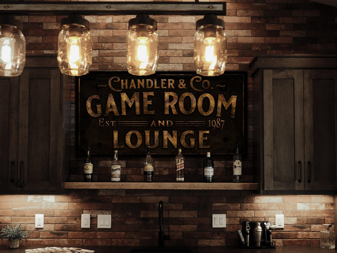 Primitive Game Room and Lounge Sign | Personalized Game Room Lounge Sign | Family Game Room Sign | Family Name Sign | Home Bar Sign