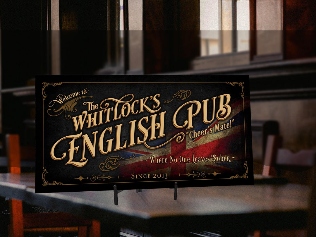 Vintage English Pub Sign Personalized, Bar Wall Decor, Personalized Bar Sign, Vintage Bar Signage