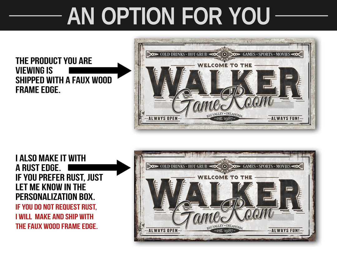 Personalized Game Room Sign - Metal or Canvas | Custom Game Room Sign | Personalized Family Game Room Sign | Large Metal Wall Art