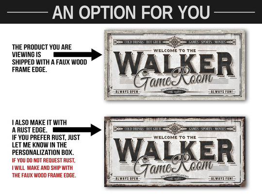 Personalized Game Room Sign - Metal or Canvas | Custom Game Room Sign | Personalized Family Game Room Sign | Large Metal Wall Art