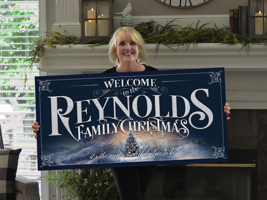 Vintage Christmas Tree Sign | Christmas Tree Decor Sign | Personalized Family Name Christmas Sign | X-Large Old Fashioned Christmas Sign