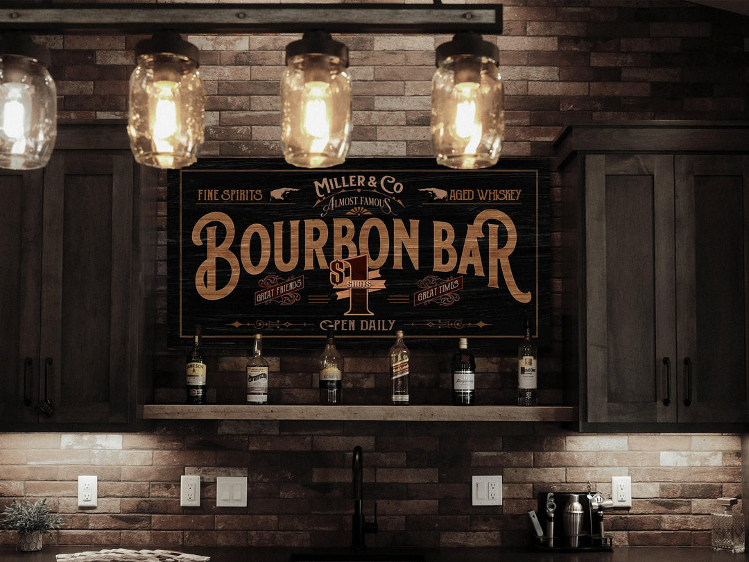 Bourbon Bar Sign | Distressed Wood Grain Bourbon Bar | Family Name Bourbon Bar Sign | Personalized Name Sign for Bar Decor